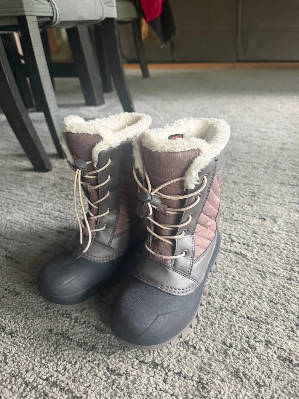 Target Girls Quilted Brown and Gray Winter Boots with Faux Fur